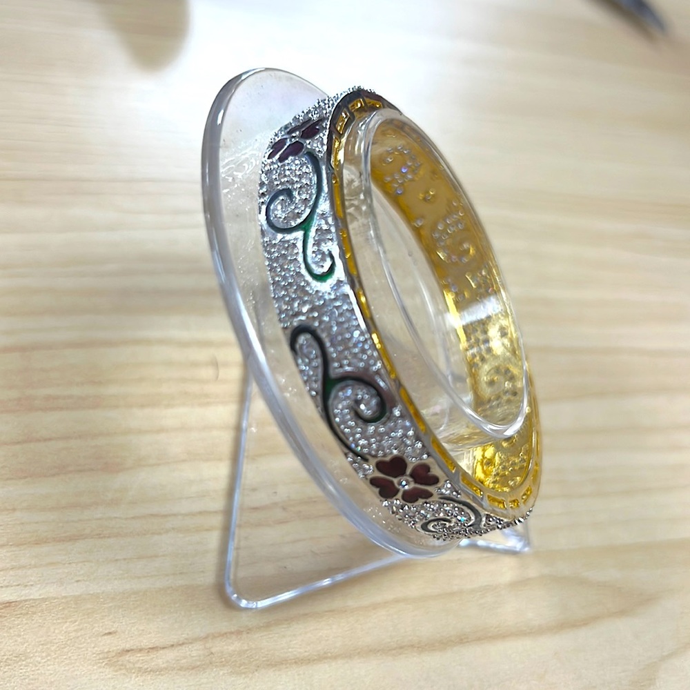 Bangle set of 2 - small, cubic zirconia with embossing
